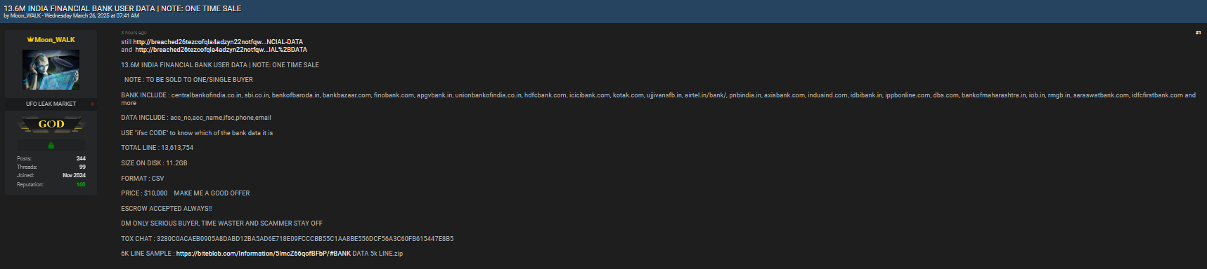 多家印度银行涉嫌出售数据-xLab 威胁情报