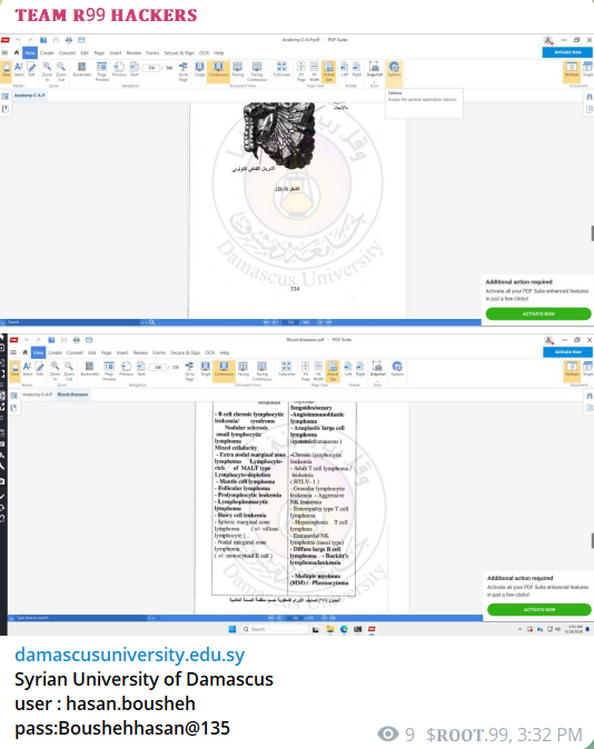 Alleged leak of login Access to Damascus University-xLab 威胁情报