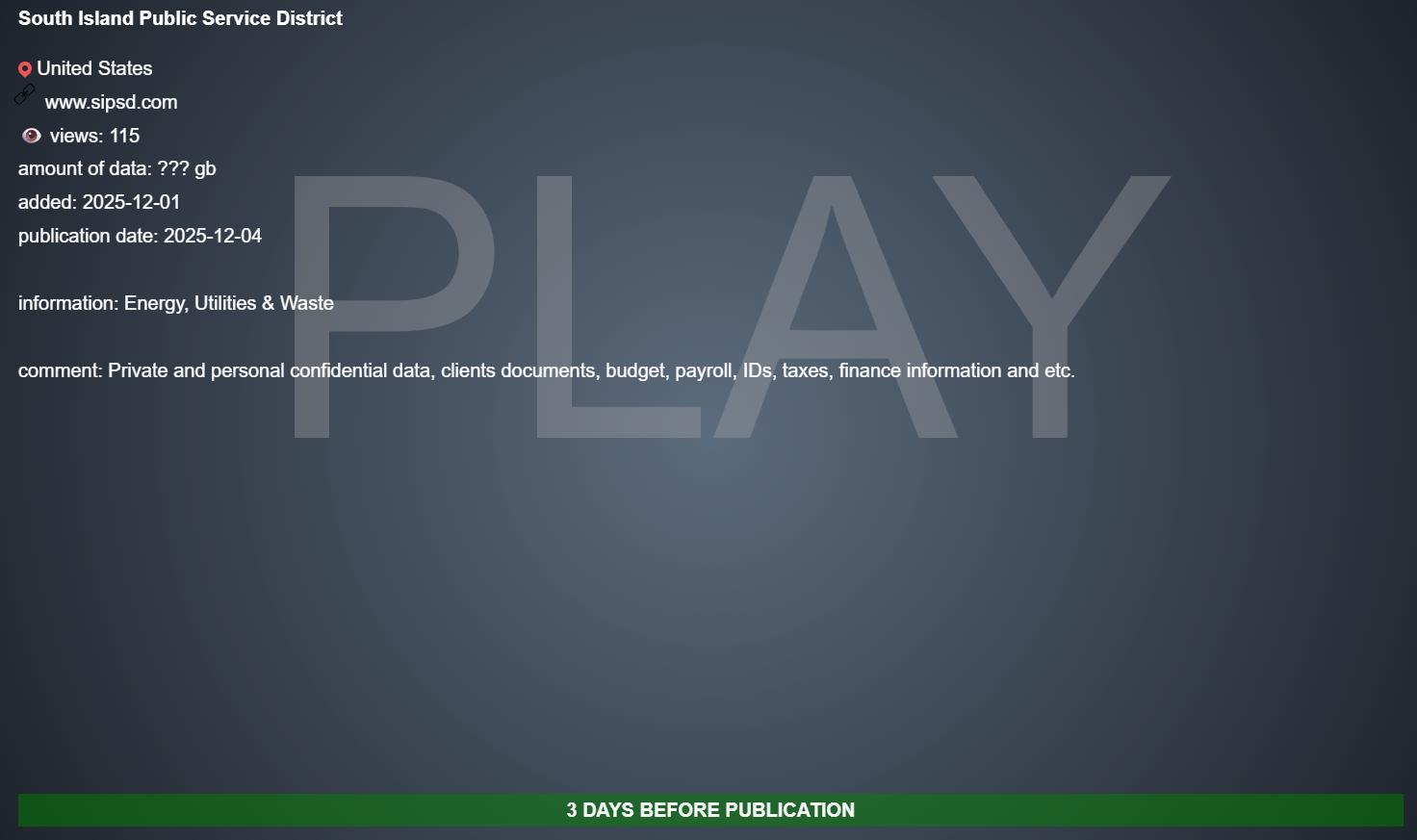 South岛PSD成为PLAY勒索软件的受害者-xLab 威胁情报
