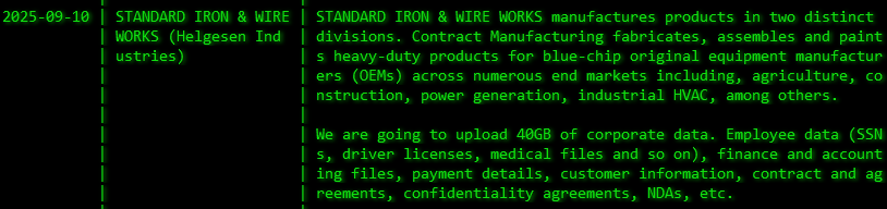 Standard Iron&Wire Works成为akira勒索软件的受害者-xLab 威胁情报