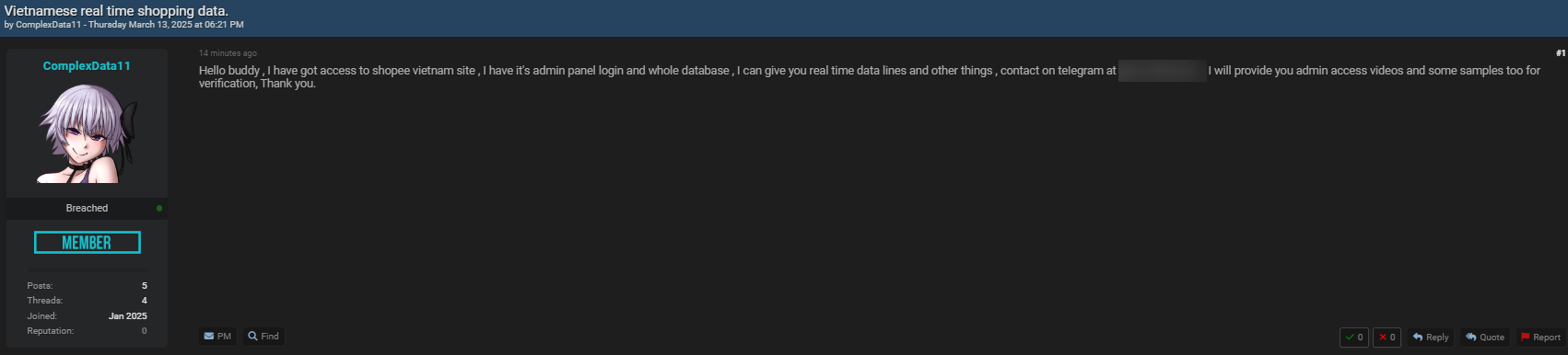 涉嫌未经授权访问Shopee Vietnam的admin·panel和数据库-xLab 威胁情报