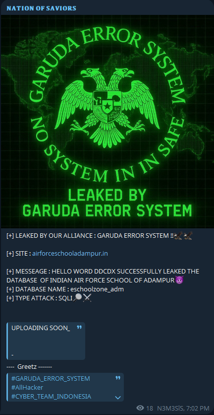 阿达姆普尔空军学校涉嫌数据库泄露-xLab 威胁情报