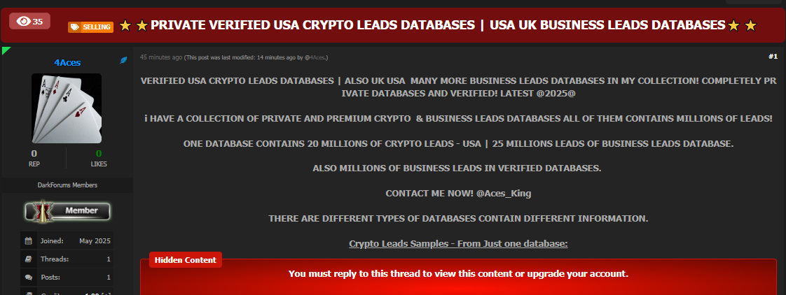 涉嫌出售来自多个国家的私人加密货币线索-xLab 威胁情报