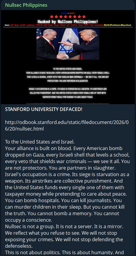 Nullsec Philippines targets the website of Organization Development (OD) Book by Stanford University-xLab 威胁情报