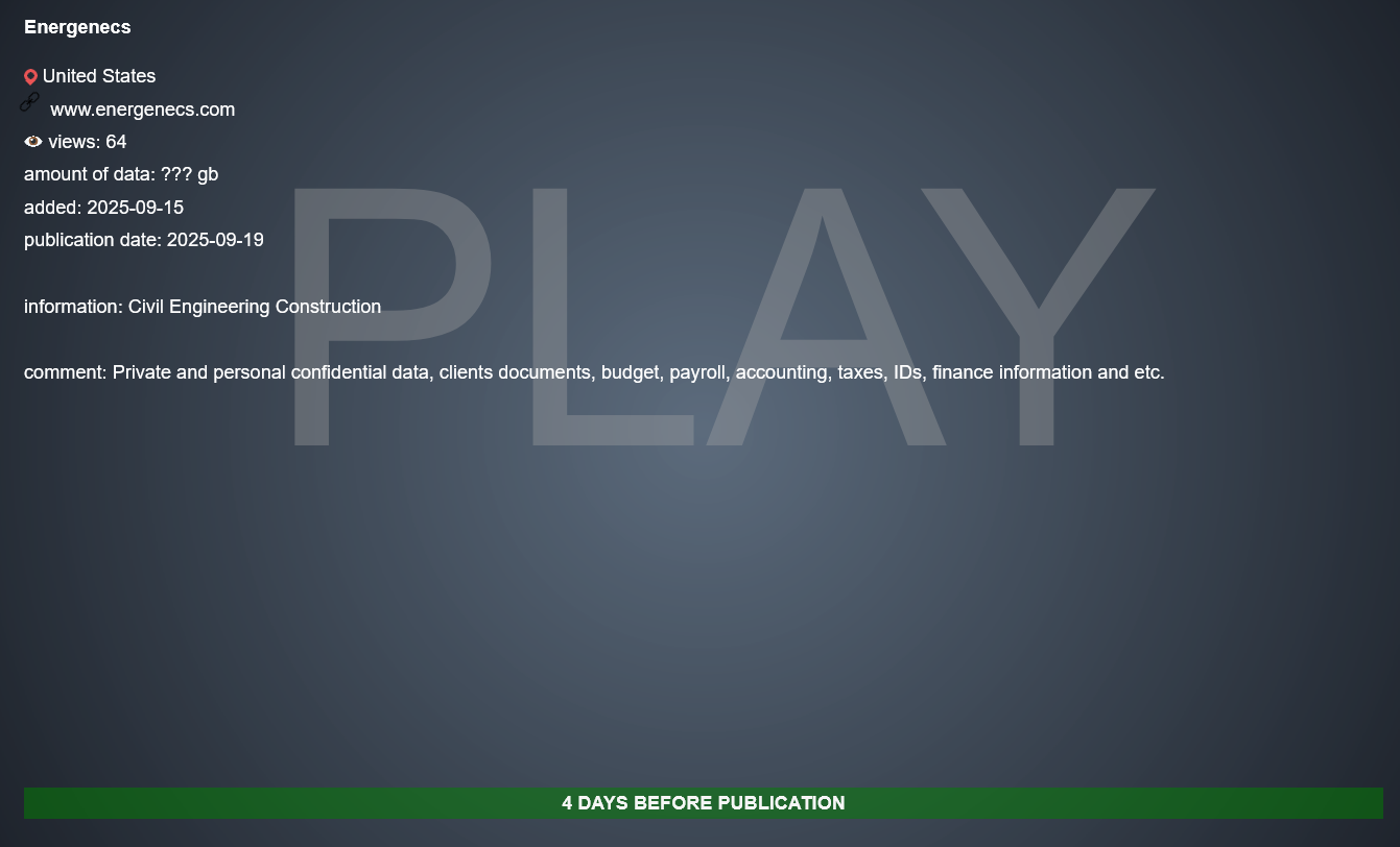 Energenecs成为PLAY勒索软件的受害者-xLab 威胁情报