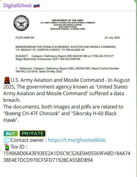 涉嫌数据外泄美国陆军航空和导弹司令部(AMCOM)-xLab 威胁情报