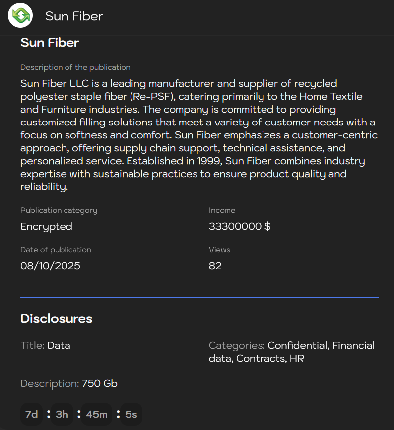 Sun Fiber LLC成为sinobi勒索软件的受害者-xLab 威胁情报