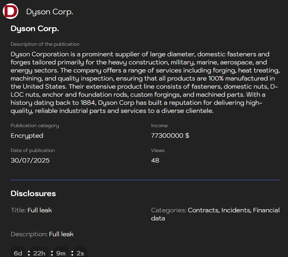 戴森公司成为Sinobi勒索软件的受害者-xLab 威胁情报