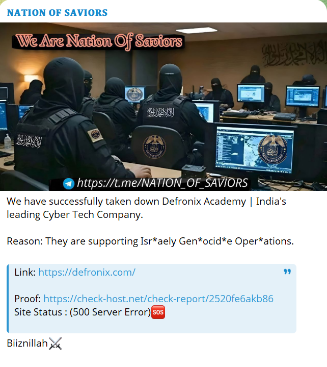 NATION OF SAVIORS针对Defronix Cyber安全公司的网站-xLab 威胁情报