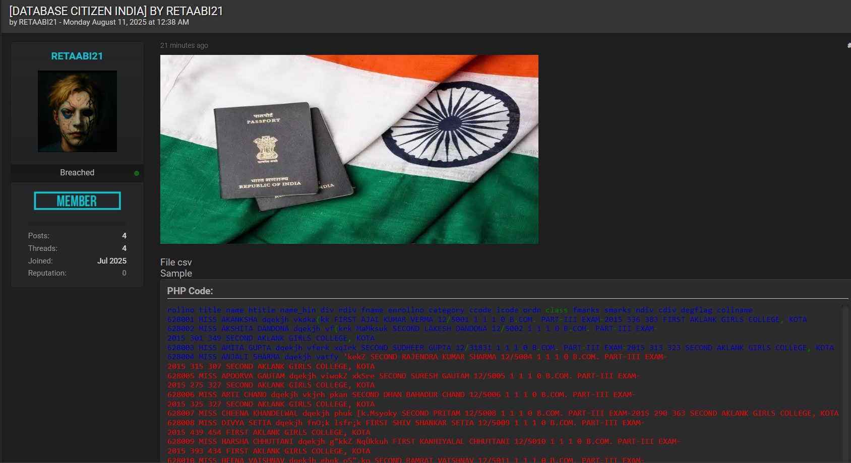 涉嫌数据泄露印度公民数据-xLab 威胁情报