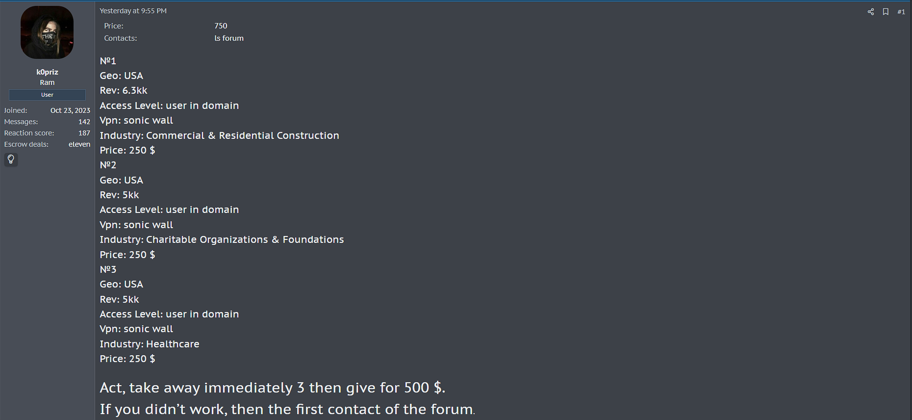涉嫌向美国多个身份不明的组织出售VPN访问权限-xLab 威胁情报