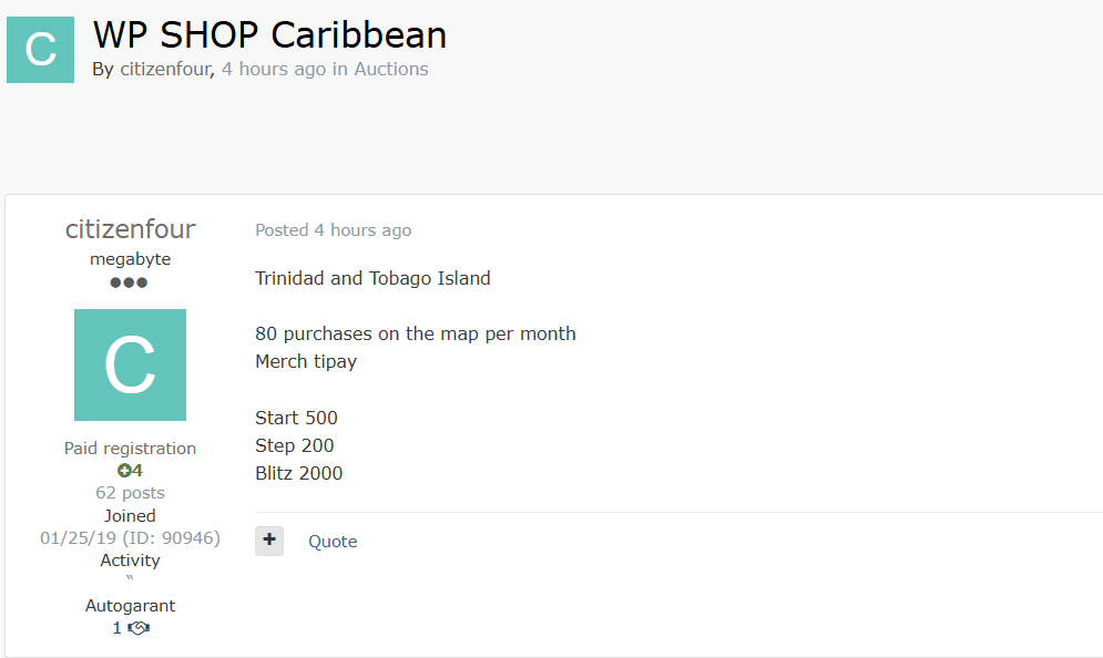 涉嫌出售未经授权访问加勒比海一家身份不明的WordPress商店-xLab 威胁情报