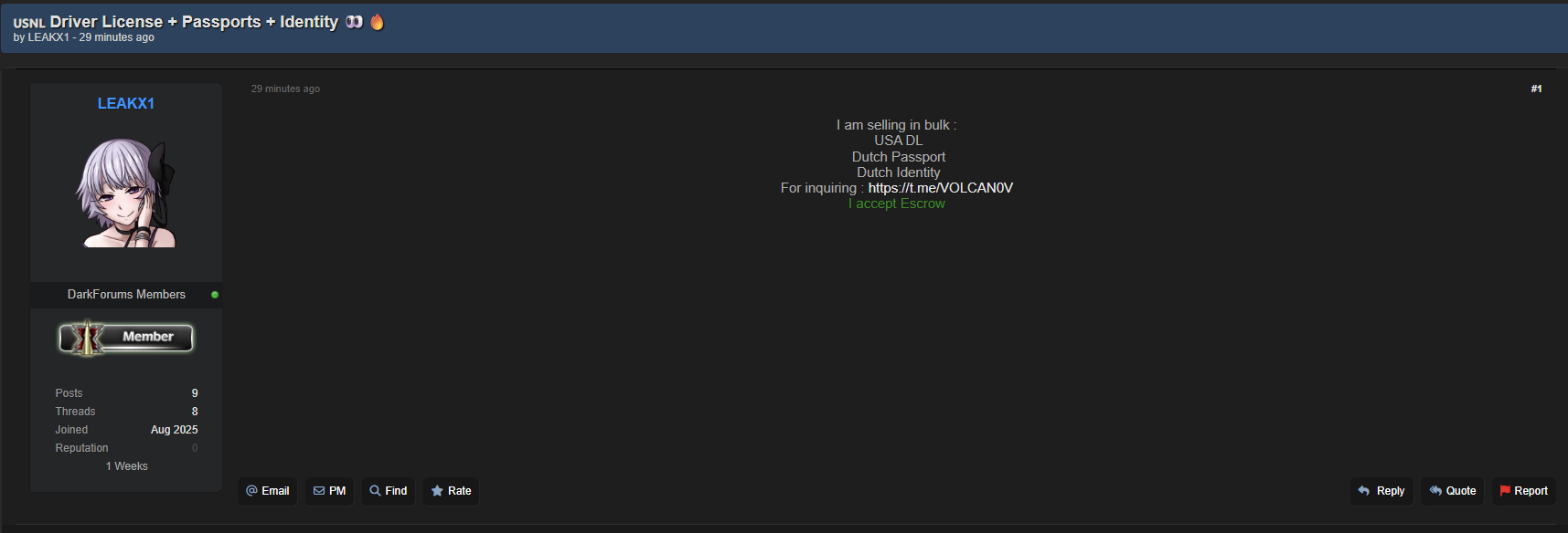 涉嫌出售美国驾照和荷兰身份证件-xLab 威胁情报