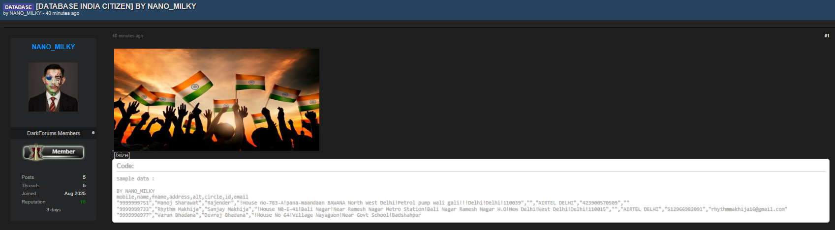 据称从印度泄露公民数据-xLab 威胁情报