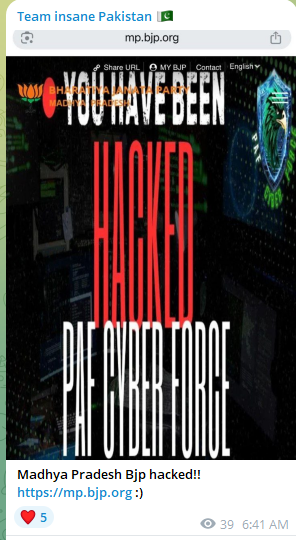 Team Insane Pakistan针对印度人民党中央邦网站-xLab 威胁情报