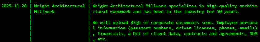 赖特建筑木制品成为Akira勒索软件的受害者-xLab 威胁情报