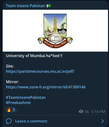 Team insane Pakistan瞄准孟买大学网站-xLab 威胁情报