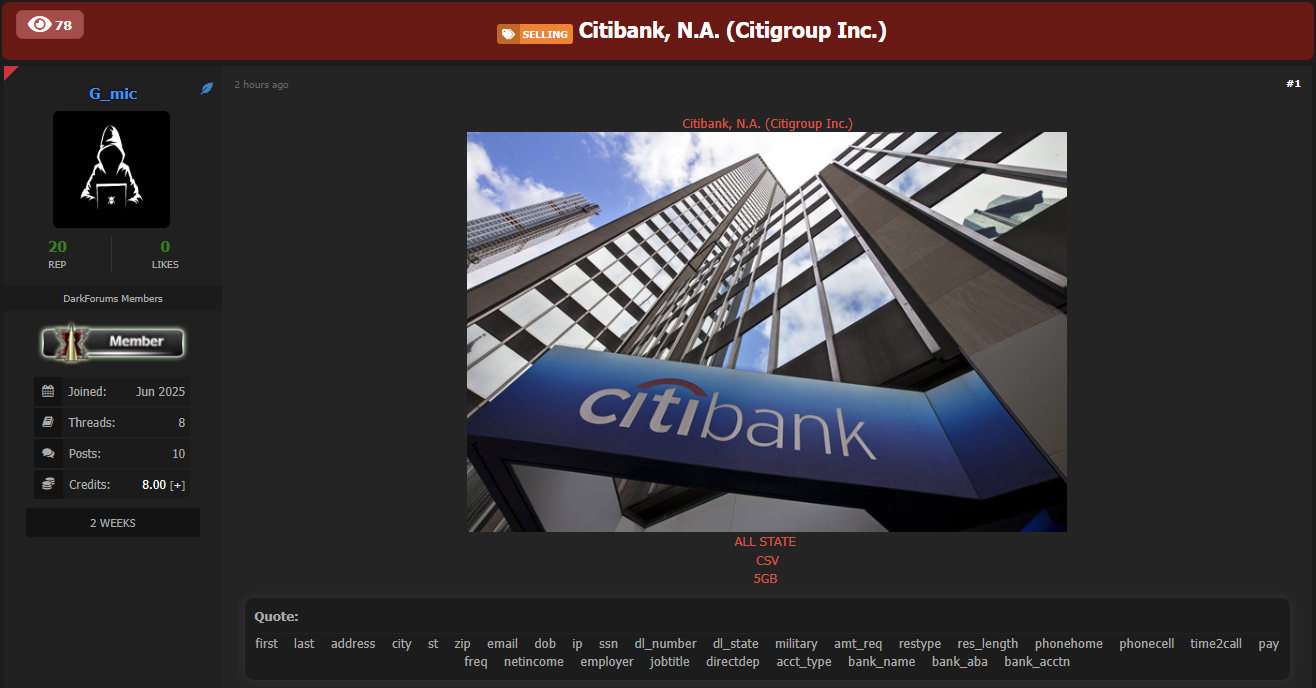 花旗集团Inc.涉嫌出售数据-xLab 威胁情报