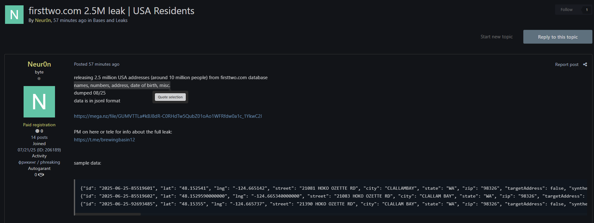 涉嫌出售FirstTwo的数据-xLab 威胁情报