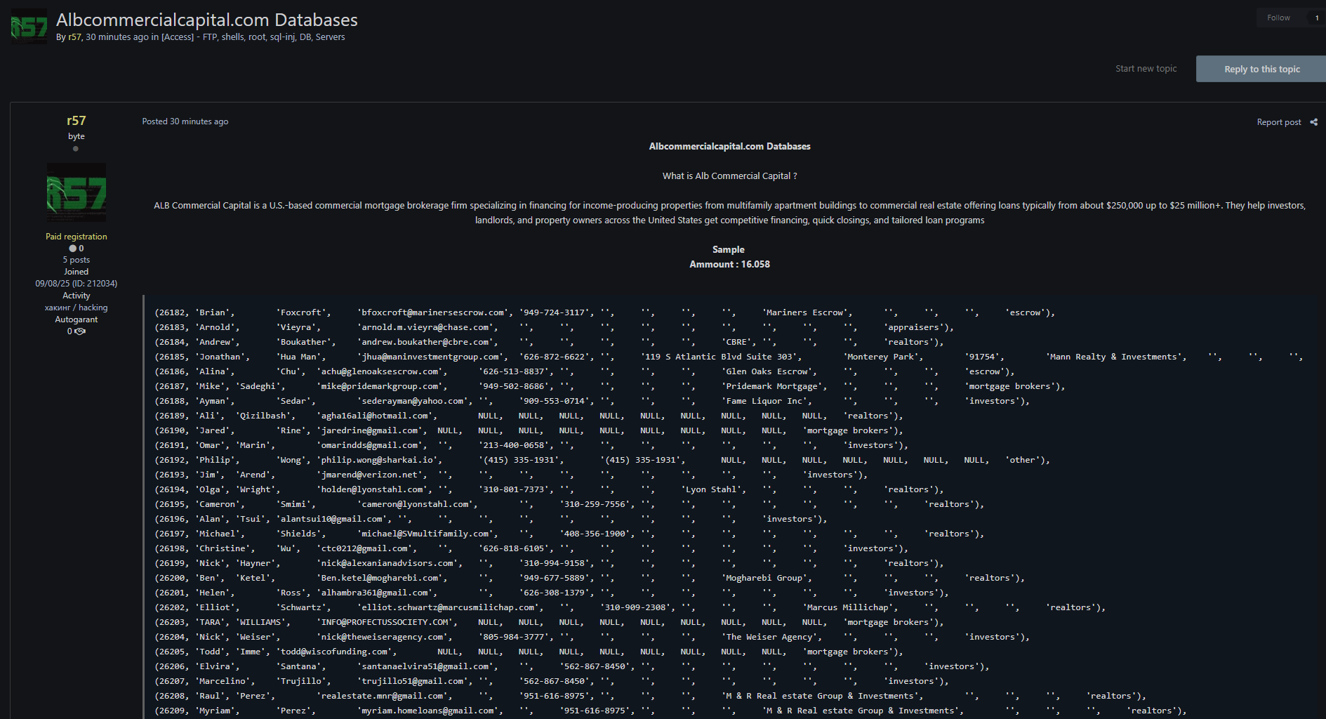 ALB Commercial Capital涉嫌数据外泄-xLab 威胁情报