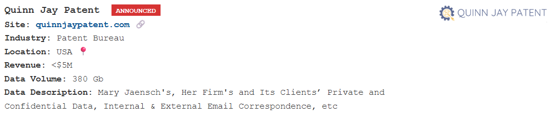 Quinn Jay专利成为PEAR勒索软件的受害者-xLab 威胁情报