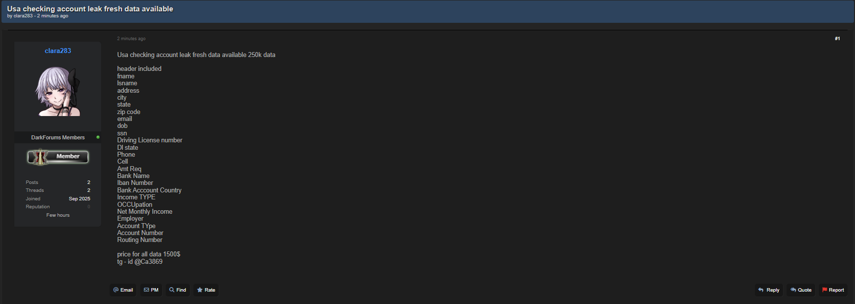 涉嫌出售美国支票账户数据-xLab 威胁情报
