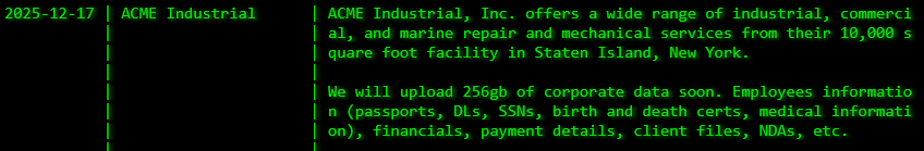 Acme Industrial Company victim落入akira勒索软件手中-xLab 威胁情报