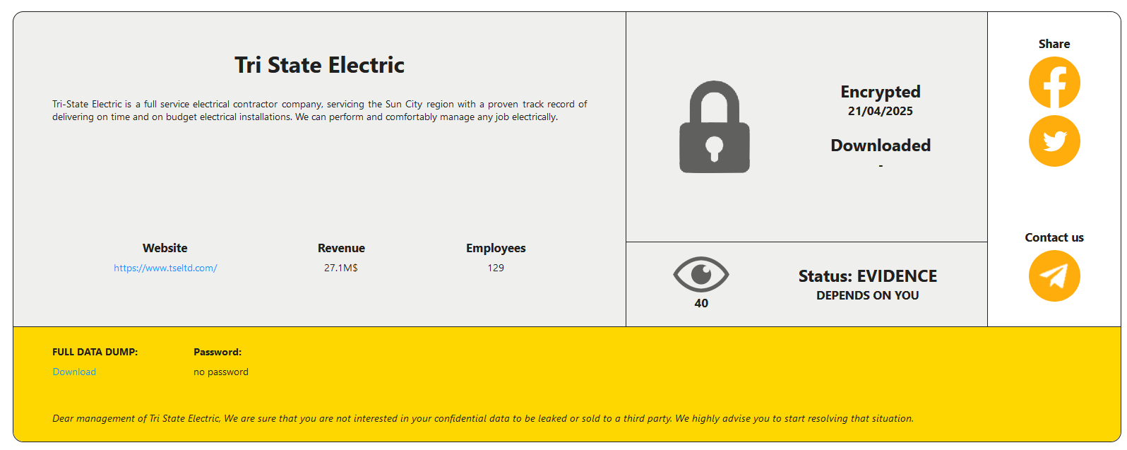 三州电力有限公司成为RansomHouse勒索软件的受害者-xLab 威胁情报