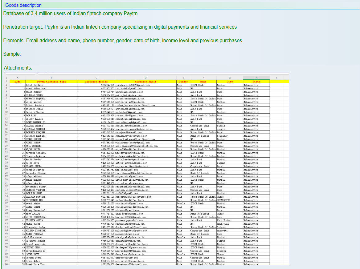 Paytm涉嫌出售数据-xLab 威胁情报