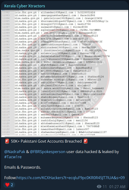 巴基斯坦政府账户涉嫌数据外泄-xLab 威胁情报