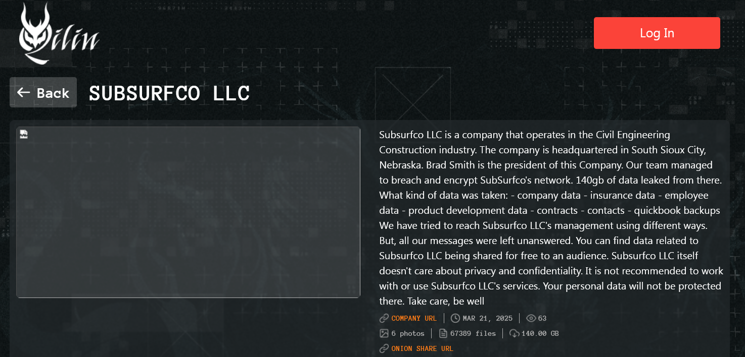Subsurfco LLC成为Qilin勒索软件的受害者-xLab 威胁情报