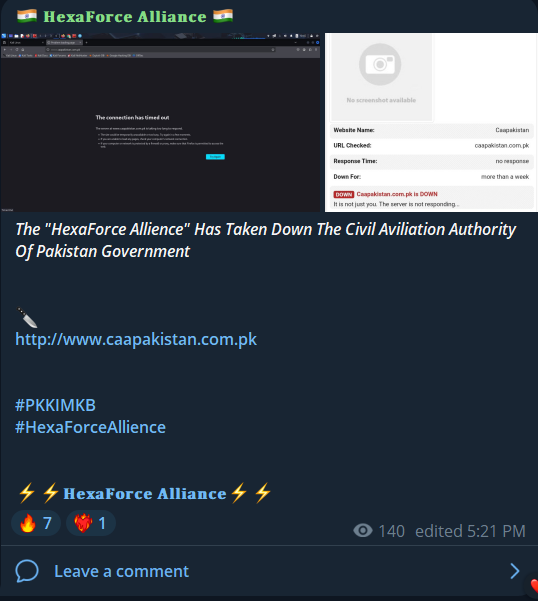 HexaForce联盟瞄准巴基斯坦民航局网站-xLab 威胁情报