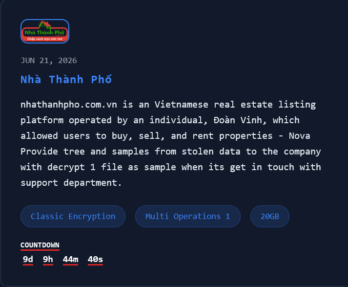 Nhà Thành Phố falls victim to Nova Ransomware-xLab 威胁情报