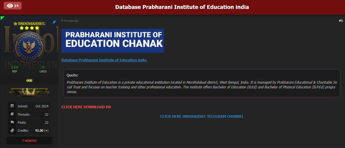 Prabharani教育学院涉嫌数据库泄露-xLab 威胁情报
