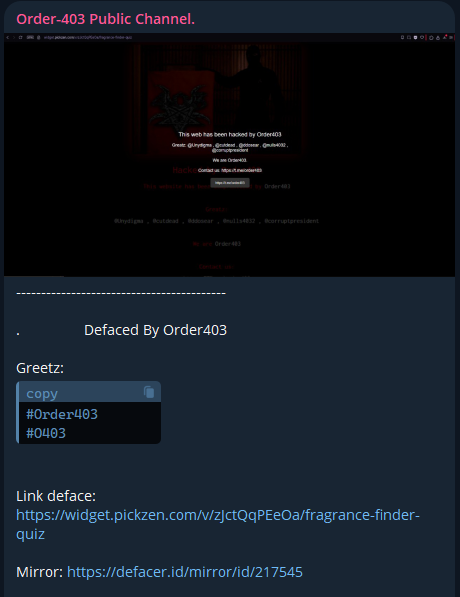 403号令声称针对PickZen的网站-xLab 威胁情报