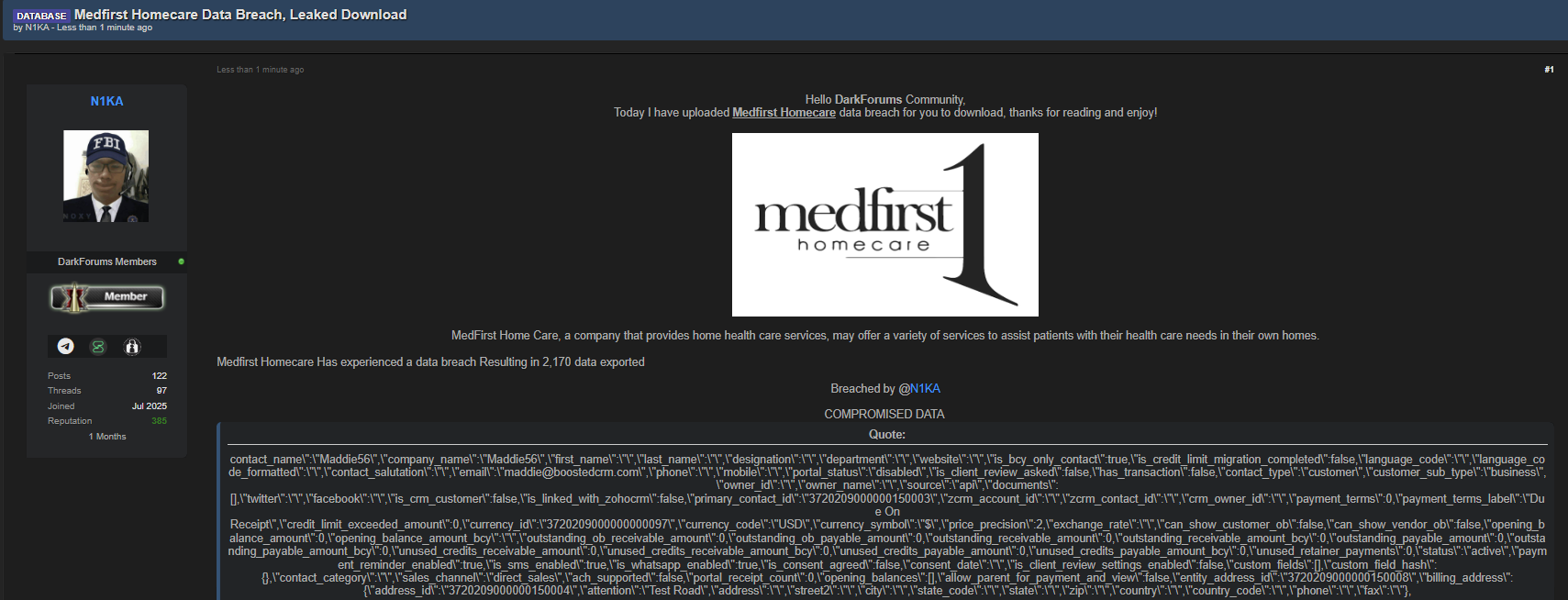 Medfirst Homecare涉嫌数据泄露-xLab 威胁情报