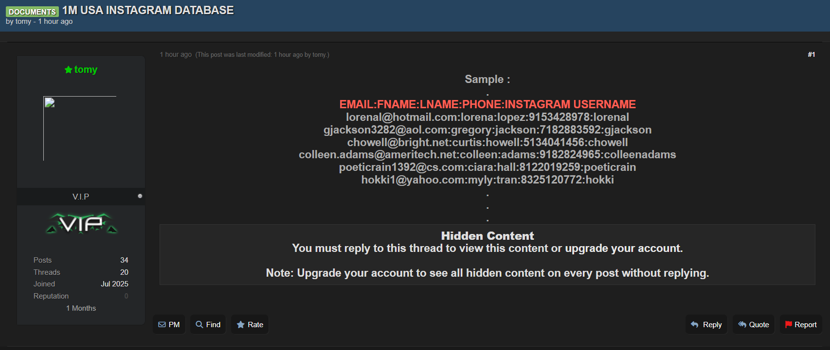 涉嫌出售Instagram数据库-xLab 威胁情报