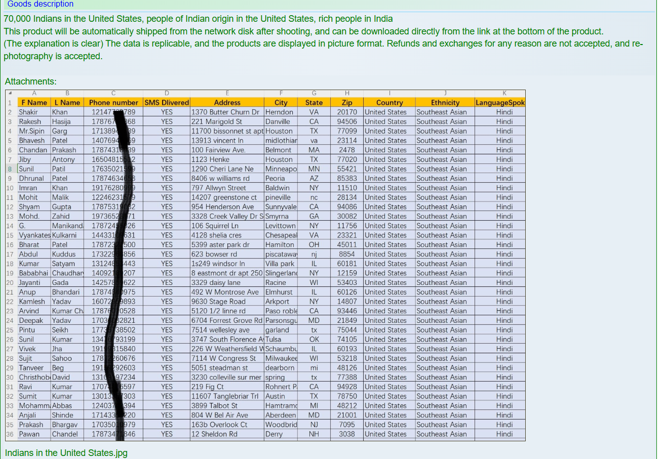 涉嫌在美国出售印度裔居民数据-xLab 威胁情报