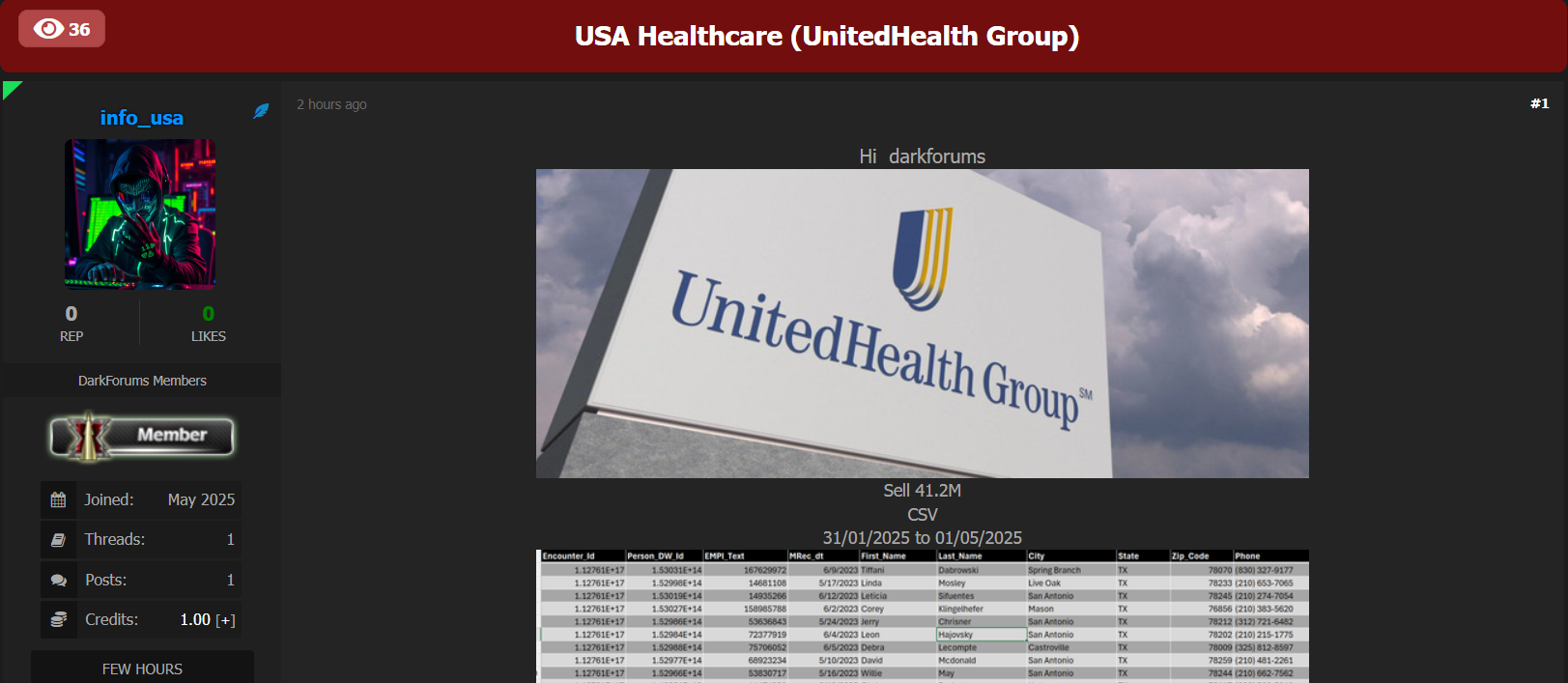 联合健康集团涉嫌数据泄露-xLab 威胁情报