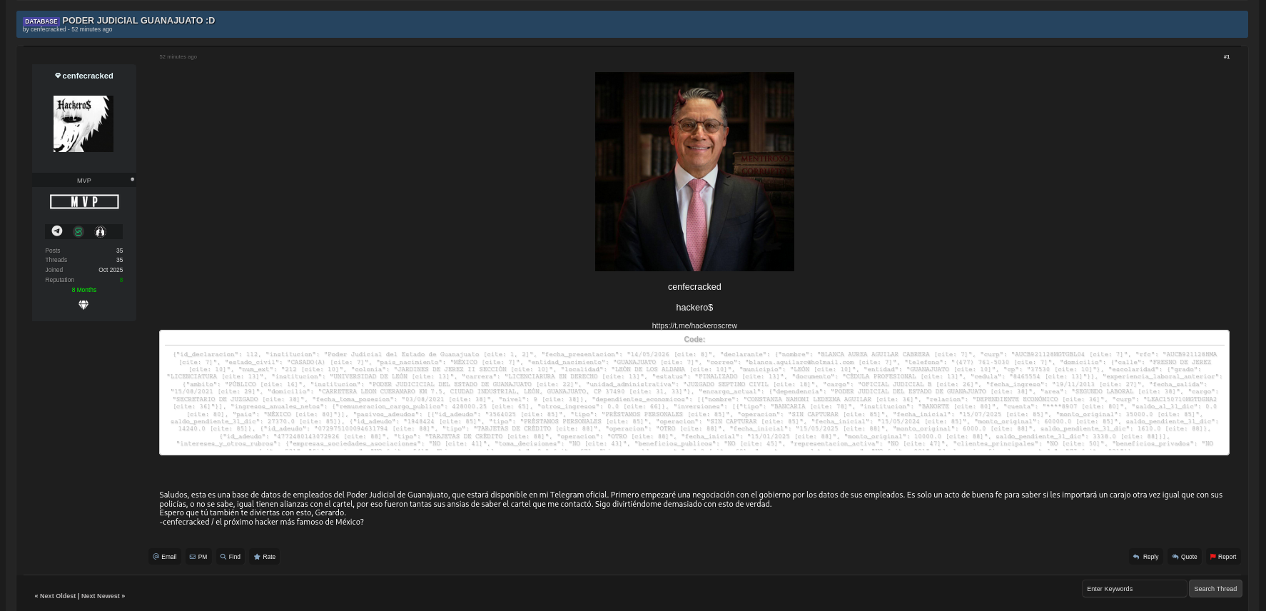 Alleged Data Leak of PODER JUDICIAL GUANAJUATO-xLab 威胁情报