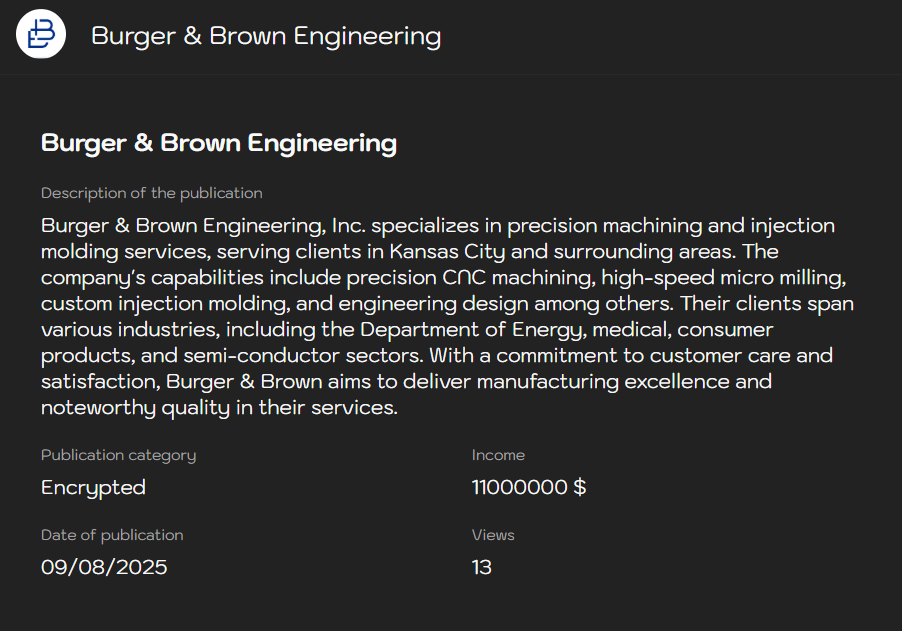 Inc.汉堡Brown工程公司成为Sinobi勒索软件的受害者-xLab 威胁情报