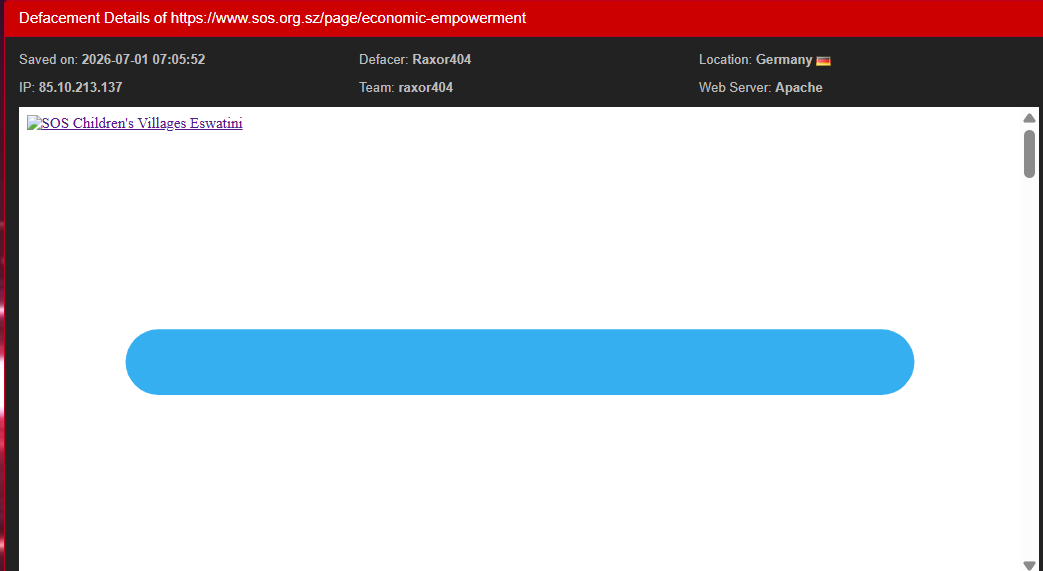 Raxor404 targets the website of SOS Children’s Villages-xLab 威胁情报
