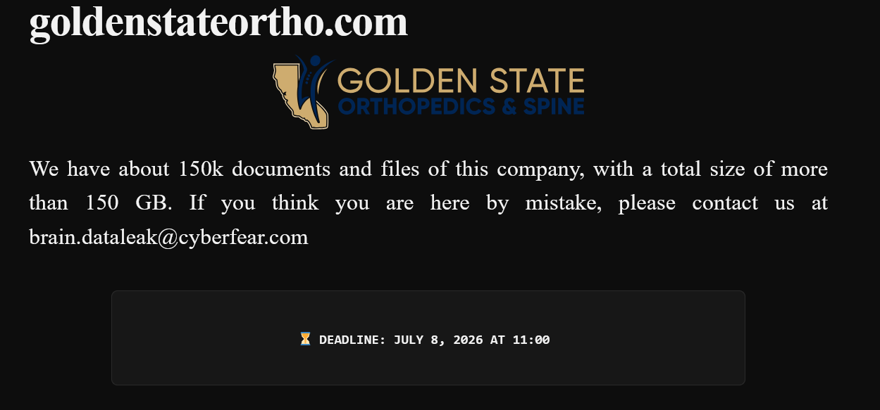 Golden State Orthopedics & Spine falls victim to Brain Cipher ransomware-xLab 威胁情报