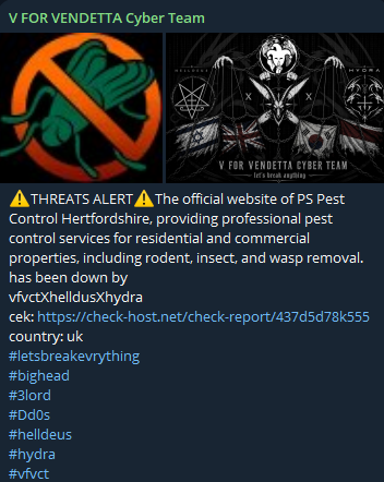 V FOR VENDETTA CYBER TEAM targets the website of Pest Control-xLab 威胁情报