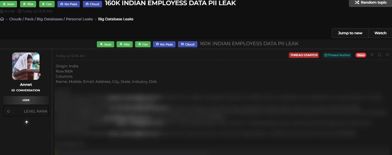 据称从印度泄露员工数据-xLab 威胁情报