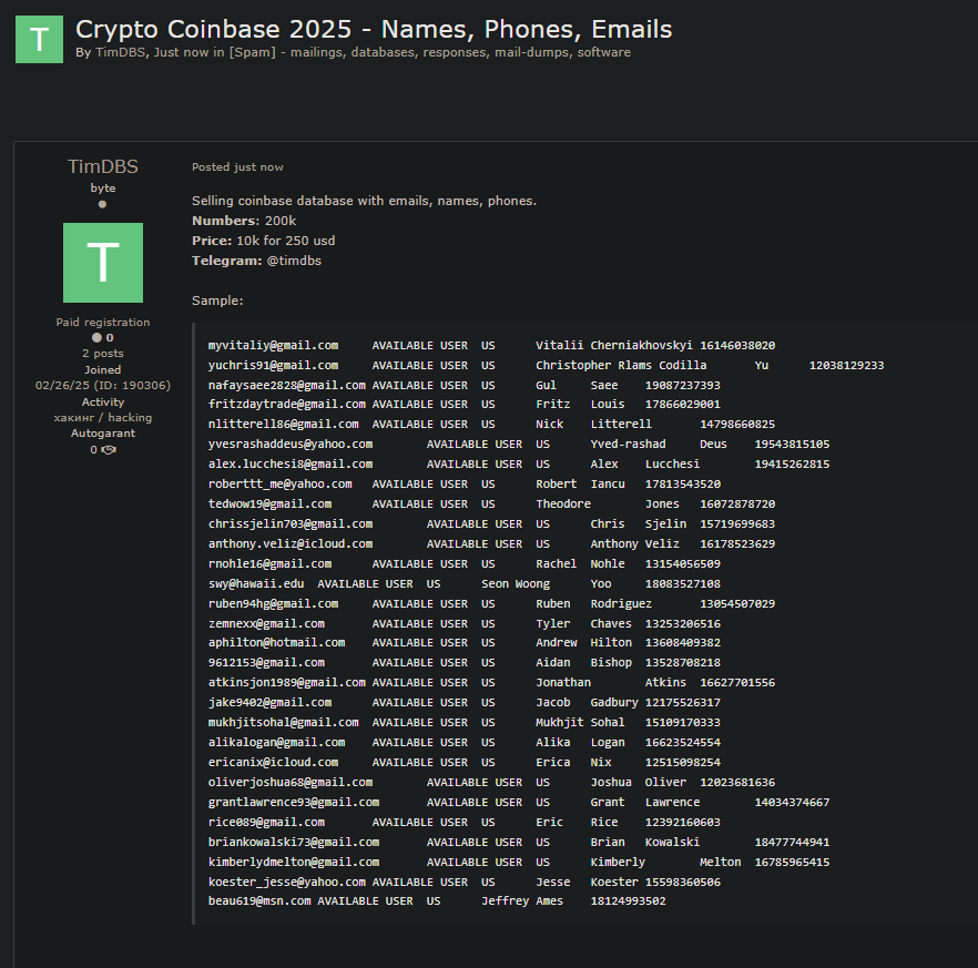 Coinbase涉嫌出售数据-xLab 威胁情报