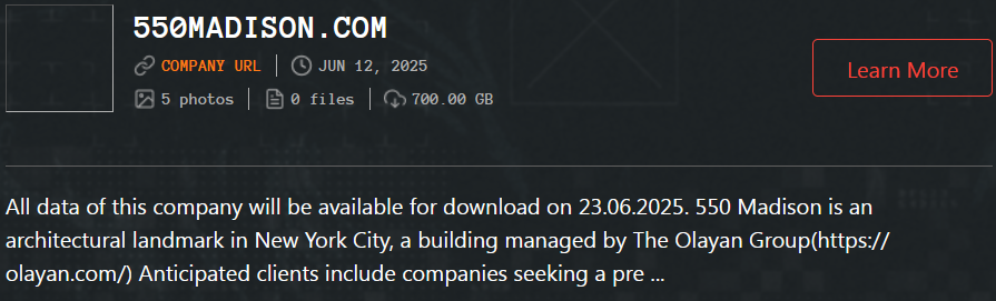550 Madison Fall成为Qilin勒索软件的受害者-xLab 威胁情报