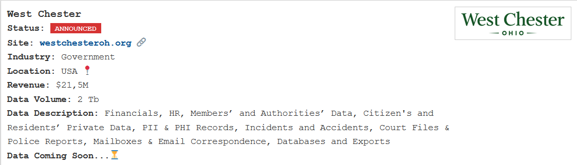 俄亥俄州西切斯特镇成为PEAR勒索软件的受害者-xLab 威胁情报