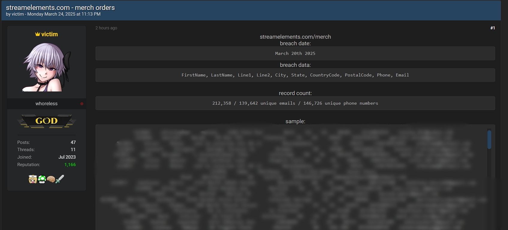 StreamElements涉嫌数据泄漏-xLab 威胁情报