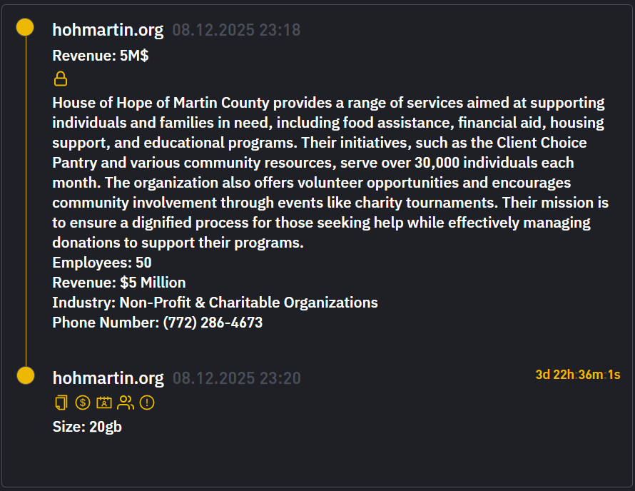 希望之家马丁县成为INC RANSOM勒索软件的受害者-xLab 威胁情报